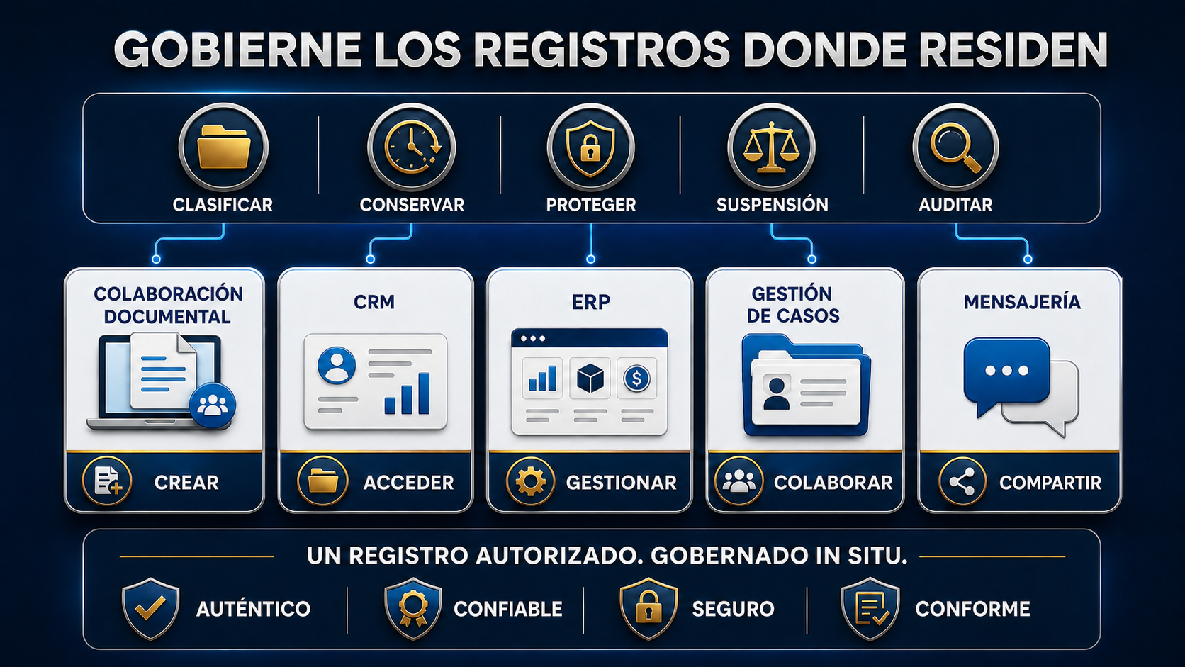 Diagrama de los controles de gobernanza aplicados a los sistemas originales para la gestión de registros in situ.